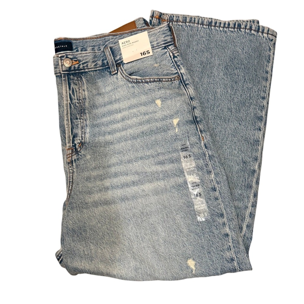 Aeropostale High Rise Baggy Jeans Womens 16S Distressed Light Wash